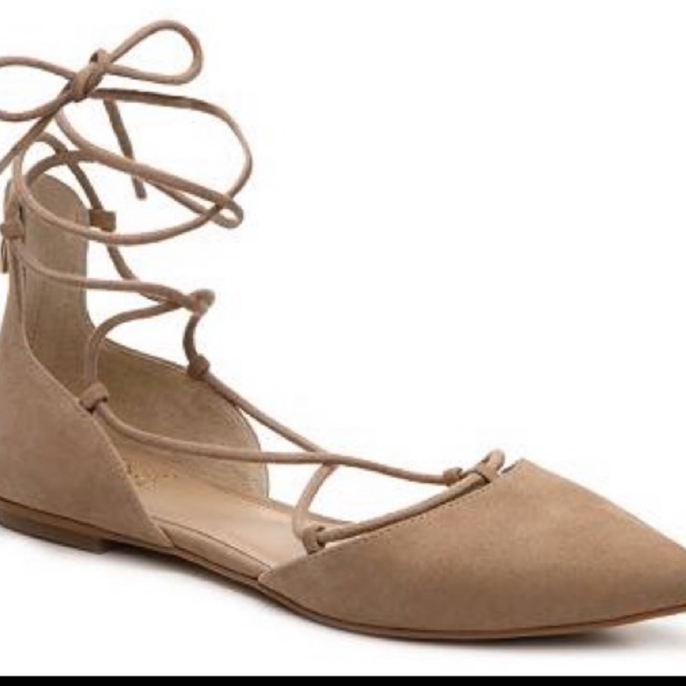 Vince Camuto nude suede lace up flats